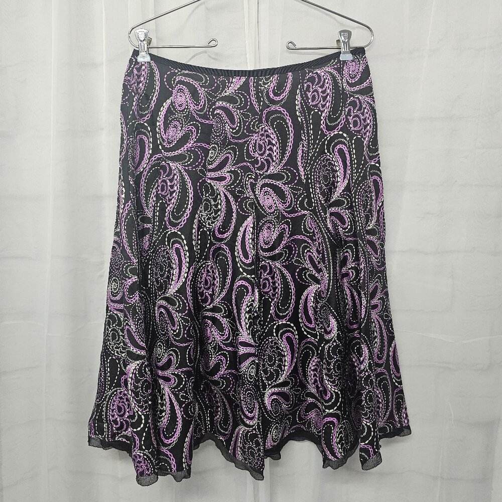 Tahari Skirt Black Purple Paisley Silk Goth Whimsigoth Fairy M